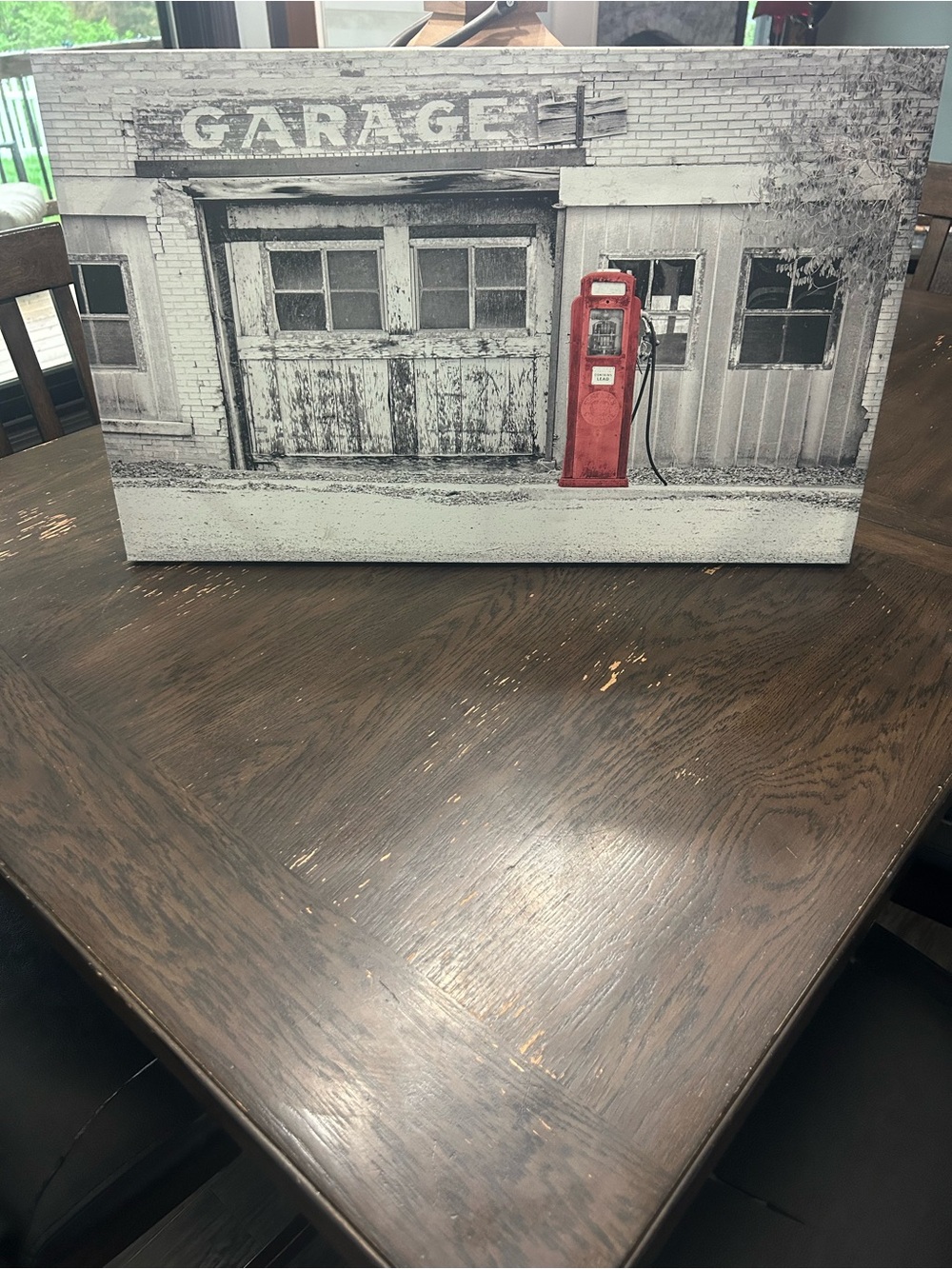 Vintage Garage Canvas Wall Art with Red Gas Pump